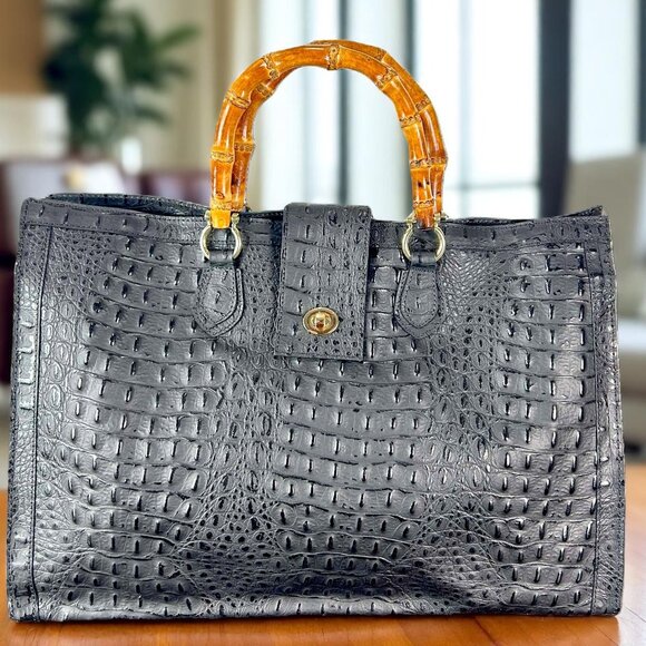 Nora Black  Italian Premium Leather Tote Bag - Picture 1 of 8